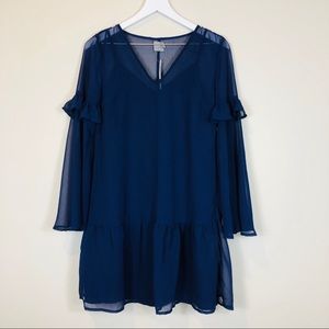 Asos Navy Sheer Overlay Peasant Dress 0 NWT